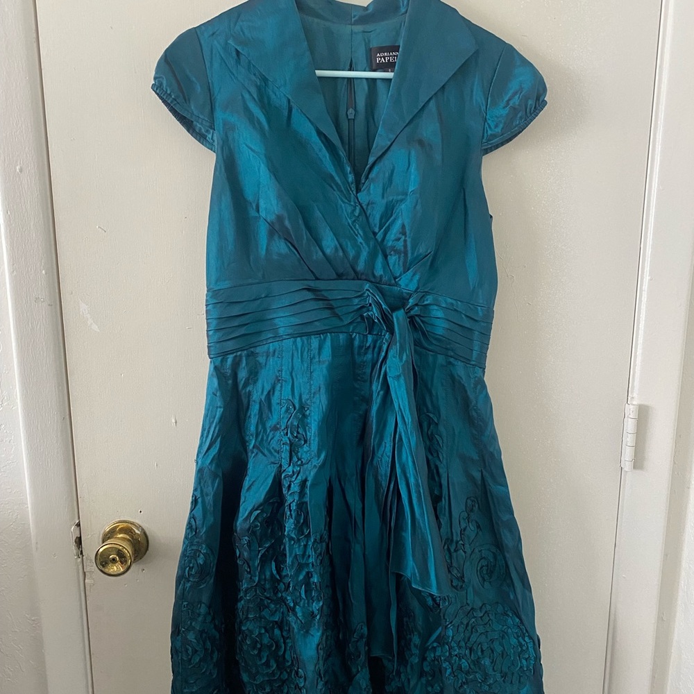 Teal Cocktail dress with floral accents